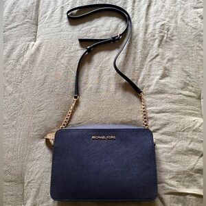 Michael Kors Navy Crossbody Bag with Gold Chain